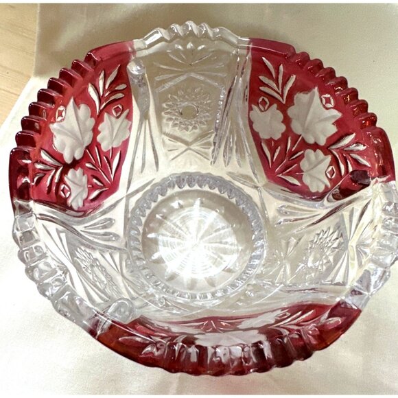 Vintage Ruby Red Crystal Candy Nut Dish Bowl Hand Cut Scalloped Edges Timeless - Picture 6 of 7